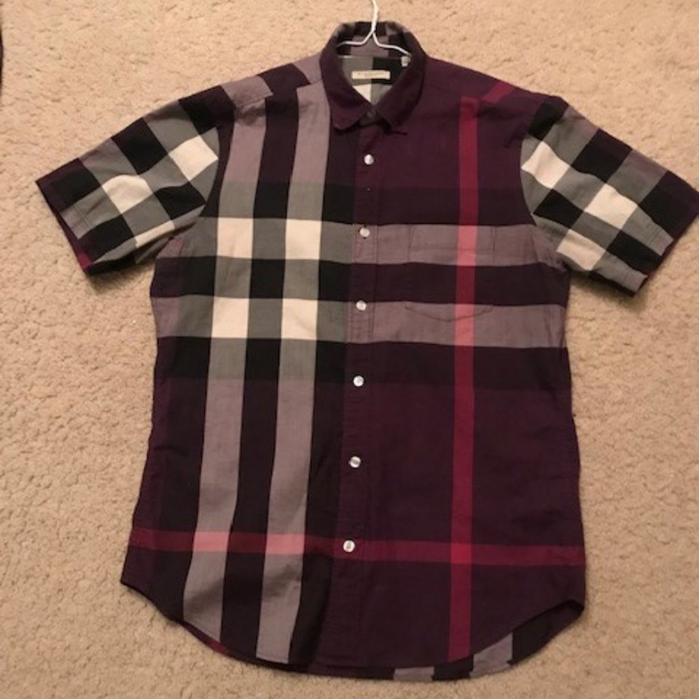 Burberry Purple Plaid Mens Shirt Sz. M
